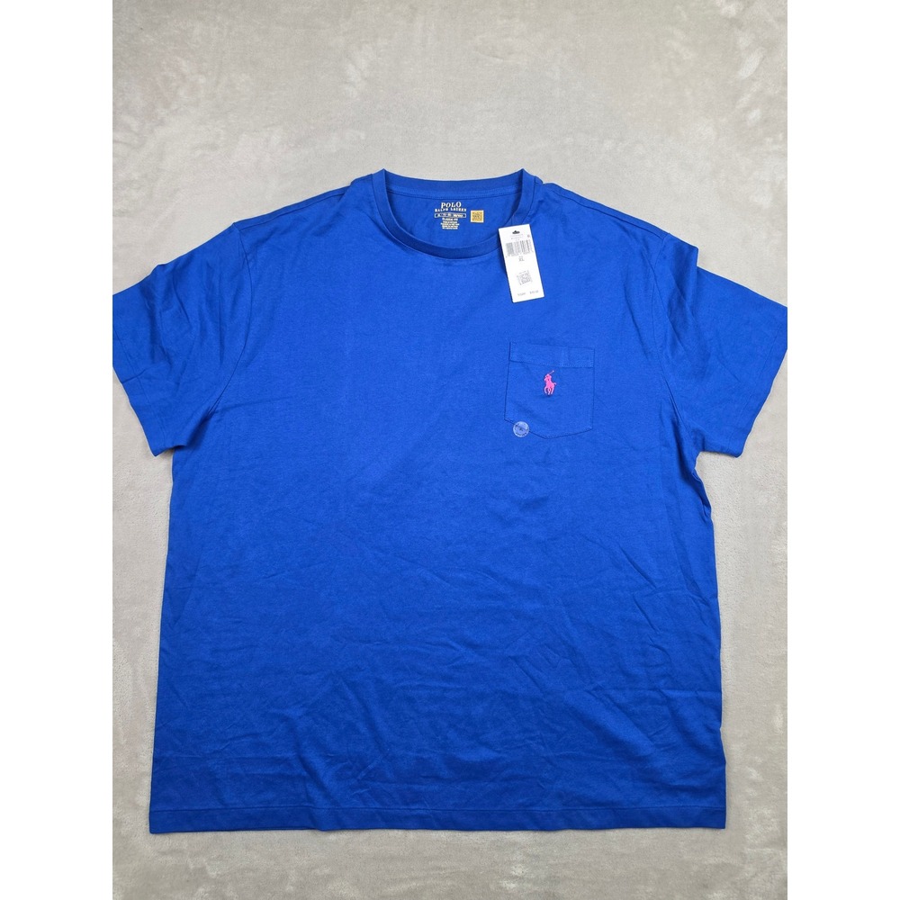 Polo Ralph Lauren T-Shirt Mens XL Blue Classic Fit Pocket Pink Pony